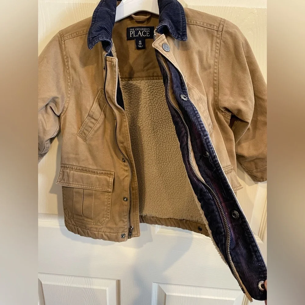 The Children's Place Tan Chore Barn Jacket Corduroy Collar XS 4